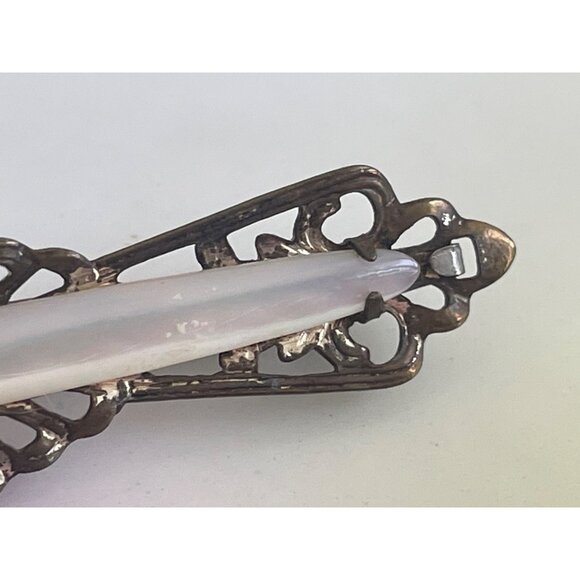 Antique Victorian Brooch pair Glass Bar Pin Pearl Shell - Picture 10 of 12